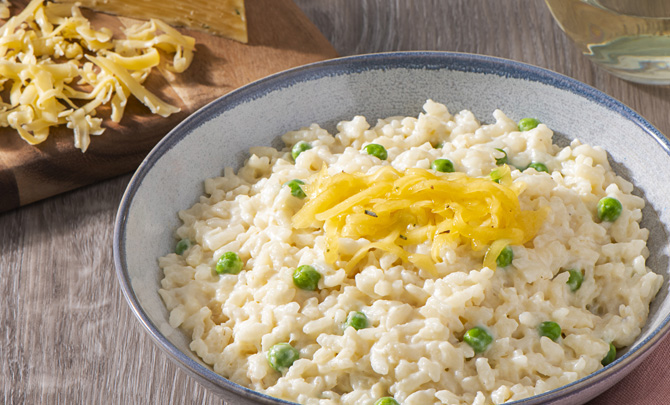 Spring Pea Risotto with Rosemary Gouda