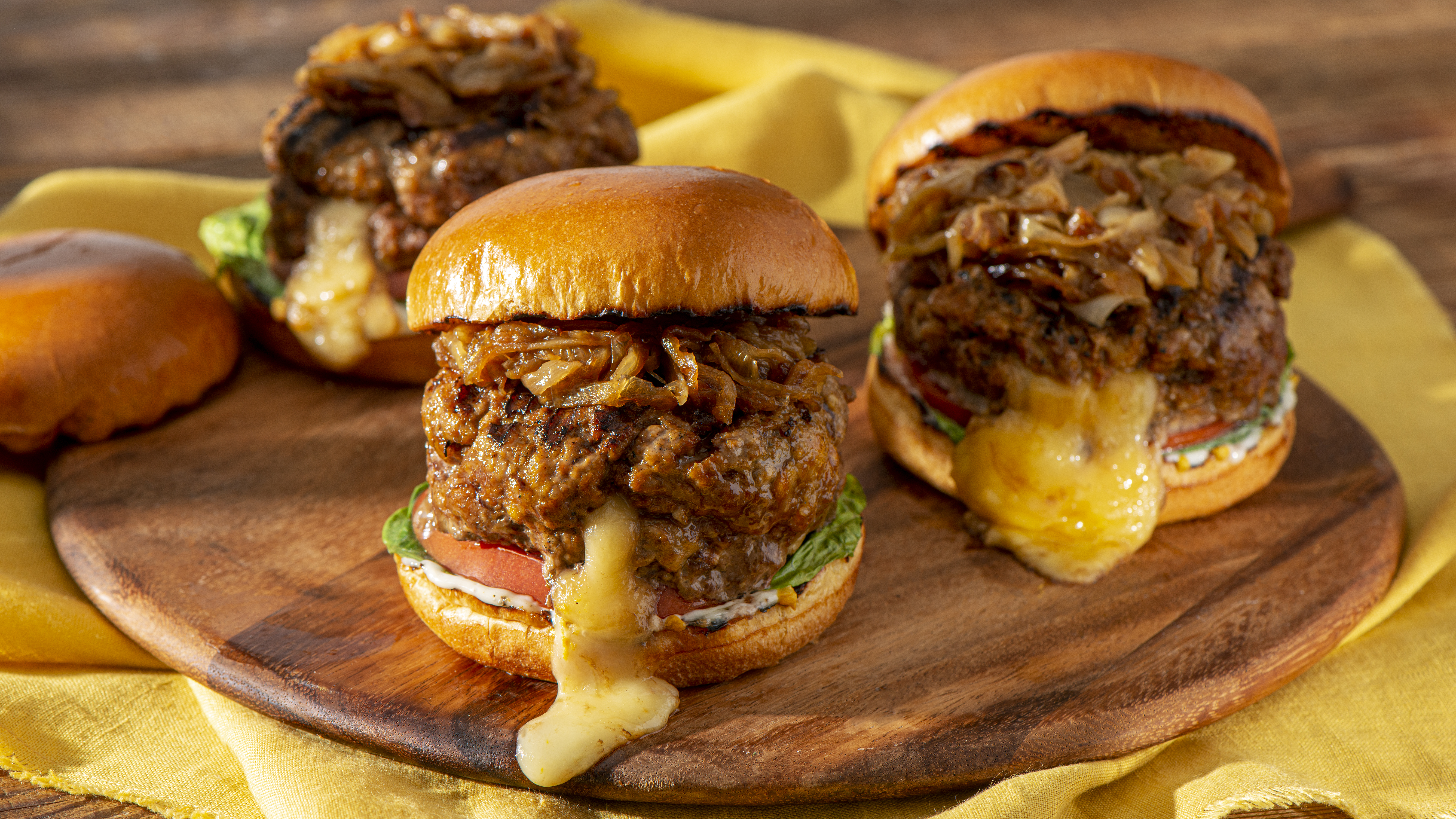 Gouda Stuffed Burger with Caramelized Onions